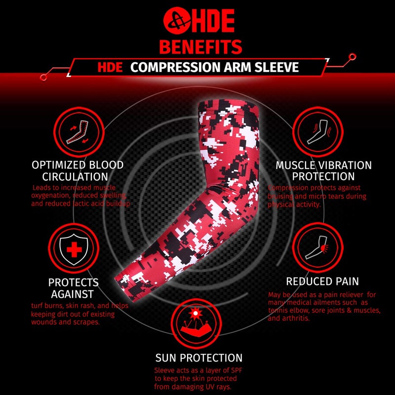 HDE Arm Compression Sleeves for Kids Basketball Shooting Sleeve Youth Sports Cooling Sun Protection Football Baseball 1 Pair Red Digital Camo - YM - Image 4